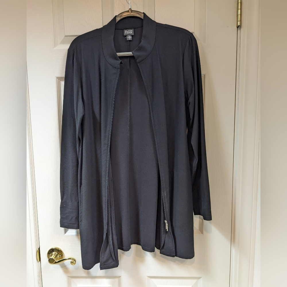 Eileen Fisher Classic Black Zip Up Sweater Jacket